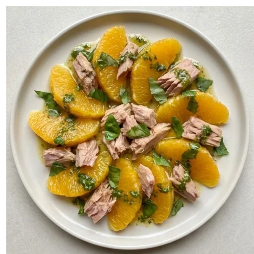 Fesleğenli Kekikli Salata Sosu ile Portakallı Ton Balığı Salatası Tarifi